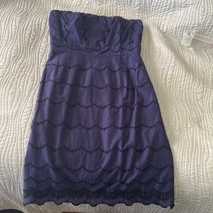 J. Crew Navy Eyelet Strapless Dress Scallop Hem, 2 new with tags